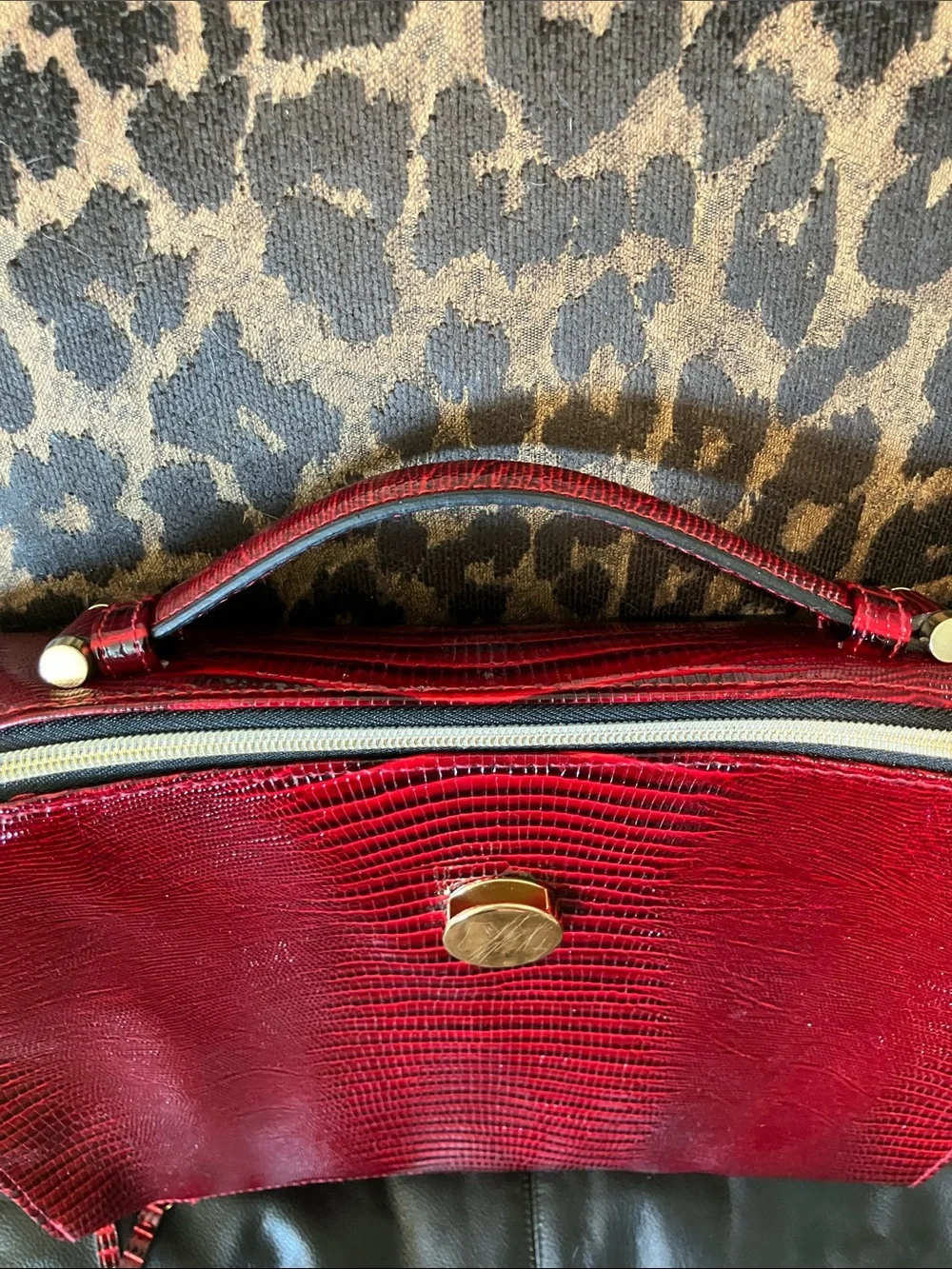 Estée Lauder Red Faux Lizard Cosmetic Bag with Gold Accent